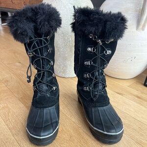 Women's Lands' End Black Squall Mid Calf Winter Boots Size 6